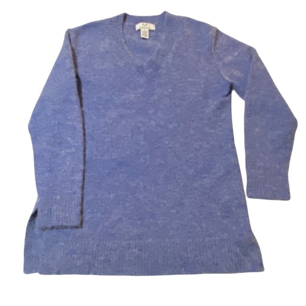 MAGASCHONI Womens S Inside Out V-Neck Long Sleeve Sweater Alpaca Wool Blend Blue